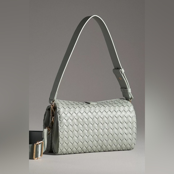 Anthropologie WOVEN DIVIDED SHOULDER BAG Style No. 98715410 Light Green - Picture 2 of 3